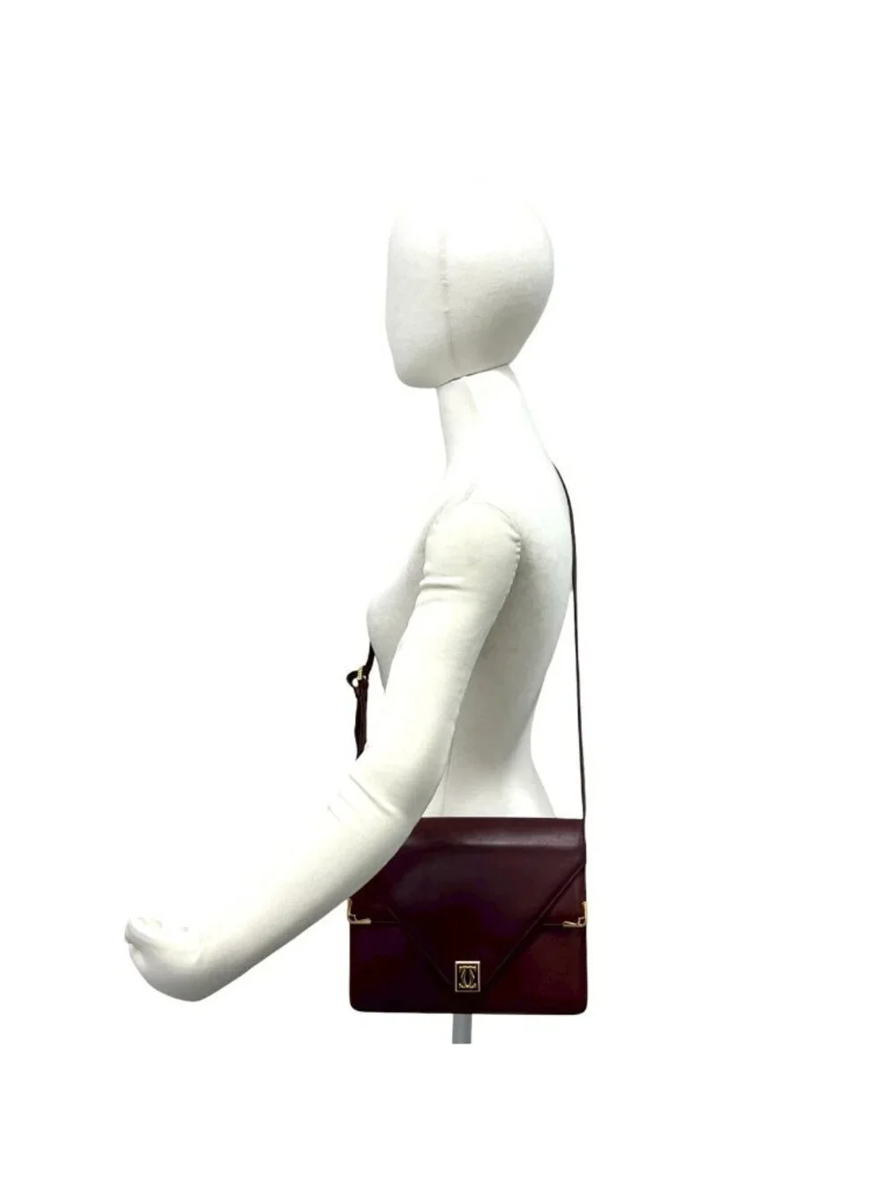 Cartier Must Line Leather Shoulder Bag Pochette Crossbody Wine Red Bordeaux
